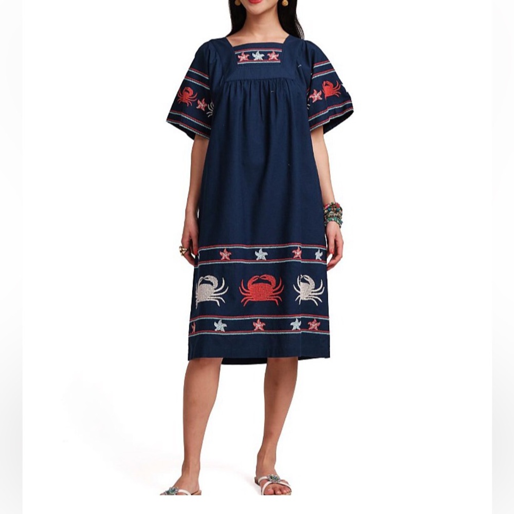 Frances Valentine Picnic Navy Embroidered Dress XL NWT 🦀